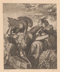 Prometheus de lever uitgerukt door een adelaar (1599) by Thomas de Leu, Titiaan, Johann Goltz and Hendrik IV koning van Frankrijk en Navarra