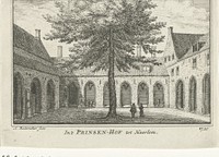 Gezicht op de binnenplaats van het Prinsenhof te Haarlem, 1720 (1727 - 1733) by Abraham Rademaker, Willem Barents and Antoni Schoonenburg