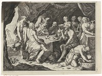 Scène uit de Metamorfosen van Ovidius: een maaltijd in een grot (1677) by Magdalena van de Passe, Hendrik van Balen I and Franken