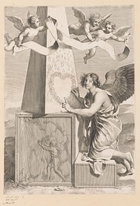 Obelisk met engel en inscriptie (1642) by Claude Mellan and Imprimerie Royale