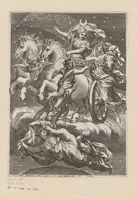 Personificatie van de Maan op haar strijdwagen (1633) by Claude Mellan, Pietro da Cortona and Stefano Paulini