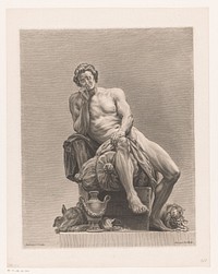 Naakte man gezeten op kist waarop gevulde zakken (1732 - 1780) by Pierre Etienne Moitte, Charles Nicolas Cochin II and Charles Nicolas Cochin I