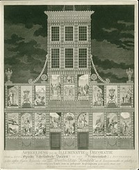 Illuminatie van het pand van de Oprechte Vaderlandsche Sociëteit op het Westnieuwland te Rotterdam, 1788 (1788) by Franciscus Sansom, Franciscus Sansom and P van Dijk
