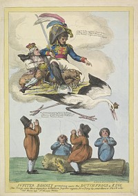 Napoleon stuurt Lodewijk Napoleon als koning in de vorm van een ooievaar naar Holland, 1806 (1806) by Samuel Knight and Walker