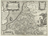 Kaart van de Nederlanden ten tijde van de Bataven (1624 - 1645) by Pieter van der Keere, Abraham Ortelius, Claes Jansz Visscher II and Ludovicus Hondius