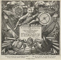 Jupiter en een oorlogsschip met het wapen van Alessandro Farnese (1585) by Johann Sadeler I, Maerten de Vos, Alessandro Farnese landvoogd van de Nederlanden en hertog van Parma en Piacenza and Johann Sadeler I