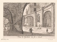 Gezicht van onder de hoefijzertrap van kasteel Fontainebleau (1631 - 1691) by Israël Silvestre