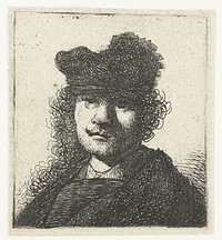 Self-portrait in a cap and dark cloak: bust (c. 1631) by Rembrandt van Rijn and Rembrandt van Rijn