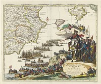 Kaart van Spanje en Portugal, ca. 1703 (1703) by Jan Luyken, Pieter Mortier I, Pieter Mortier I and Charles VI Holy Roman Emperor