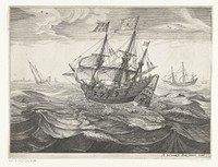 Koopvaardijschip op zee, ca. 1600 (1622 - 1649) by anonymous, Robert de Baudous, Hendrick Cornelisz Vroom and Broer Jansz  Amsterdam