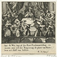 Johan de Witt doet afstand van zijn ambt als raadpensionaris, 1672 (1675) by Romeyn de Hooghe