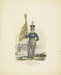 Vaandeldrager in grote tenue, 1820-1825 (1825 - 1827) by A Courtois, Schouten Carpentier and Willem Frederik graaf van Bylandt