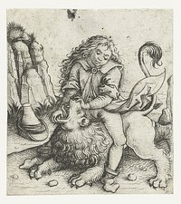 Simson overwint de leeuw (1470 - 1475) by Meester van het Amsterdamse Kabinet and Meester van het Amsterdamse Kabinet