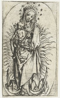 Madonna met sterrenkroon en rozenkrans op de maansikkel (1488 - 1492) by Meester van het Amsterdamse Kabinet and Meester van het Amsterdamse Kabinet
