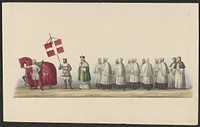 Gekostumeerde optocht van 1841: koning en geestelijken (blad IV) (1841) by anonymous, Johannes Paulus Houtman and August Arnz and Co