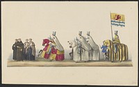 Gekostumeerde optocht van 1841: ridders (blad V) (1841) by anonymous, Johannes Paulus Houtman and August Arnz and Co