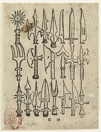 Twintig pieken in drie rijen boven elkaar (1500 - 1568) by anonymous, Heinrich Vogtherr I, Heinrich Vogtherr II and Christian Müller uitgever