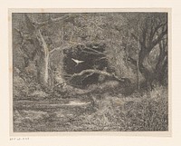 Boslandschap met een vliegende reiger (1872) by Karl Bodmer