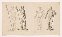Naakte man met stok van opzij en naakte man in vooraanzicht (c. 1645 - 1706) by anonymous and Frederik de Wit