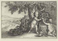 Putti met hoorn des overvloeds: het element Aarde (1647) by Wenceslaus Hollar and Pieter van Avont