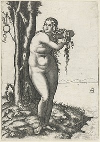Venus staat op waterkant en wringt water uit haar haar (1506) by Marcantonio Raimondi and Marcantonio Raimondi