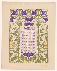 Kalenderblad januari met bloemen (before 1904) by Anna Sipkema, Anna Sipkema, Gebroeders Braakensiek and C A J van Dishoeck