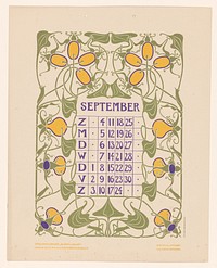 Kalenderblad september met bloemen of fruit (before 1904) by Anna Sipkema, Anna Sipkema, Gebroeders Braakensiek and C A J van Dishoeck