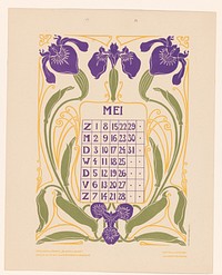 Kalenderblad mei met irissen (before 1904) by Anna Sipkema, Anna Sipkema, Gebroeders Braakensiek and C A J van Dishoeck