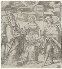 Vijf beschermheiligen van Bologna met afbeelding van Maria (1490 - 1557) by Giacomo Francia and Giacomo Francia