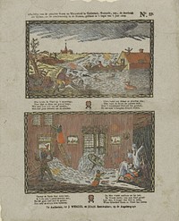 Afbeelding van de geduchte storm en watervloed in Gelderland, Overussel, enz., de doorbraak / der Dyken, en de overstrooming in de huizen, geschied in 't begin van 't jaar 1809 (1819 - after 1842) by Johannes Donker and J Wendel en Zoon