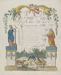 Wensbrief met een herder die zijn schapen beschermt tegen een wolf (1822) by Leonardus Schweickhardt and Jan Hendriksen