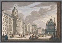 Gezicht op het Stadhuis, de Nieuwe Kerk en de Waag op de Dam te Amsterdam (1753 - 1799) by Pierre Fouquet, Simon Fokke and Simon Fokke