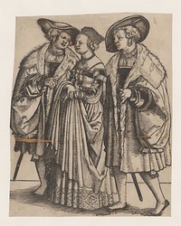 Bruid tussen twee bruidsjonkers (1510 - 1550) by anonymous, Hans Sebald Beham and Georg Pencz