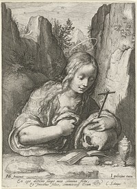 Boetvaardige Maria Magdalena (1595 - 1599) by Jacob Matham, Hendrick Goltzius, Cornelius Schonaeus and Hendrick Goltzius