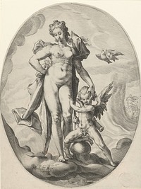 Venus en Amor op de wolken (1599 - 1603) by Jacob Matham, Hendrick Goltzius, Hendrick Goltzius and Rudolf II van Habsburg Duits keizer