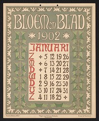 Kalenderblad voor januari 1902 (1901) by Gebroeders Braakensiek, Netty van der Waarden, Gebroeders Braakensiek and C A J van Dishoeck