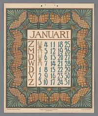 Kalenderblad voor januari van de kalender 'Bloem en blad' (c. 1900 - c. 1910) by Gebroeders Braakensiek, Netty van der Waarden, Gebroeders Braakensiek and C A J van Dishoeck