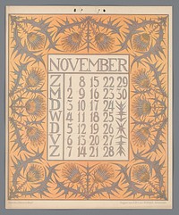 Kalenderblad voor november van de kalender 'Bloem en blad' (c. 1900 - c. 1910) by Gebroeders Braakensiek, Netty van der Waarden, Gebroeders Braakensiek and C A J van Dishoeck