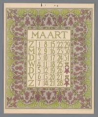 Kalenderblad voor maart van de kalender 'Bloem en blad' (c. 1900 - c. 1910) by Gebroeders Braakensiek, Netty van der Waarden, Gebroeders Braakensiek and C A J van Dishoeck