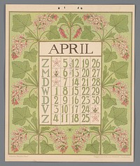 Kalenderblad voor april van de kalender 'Bloem en blad' (c. 1900 - c. 1910) by Gebroeders Braakensiek, Netty van der Waarden, Gebroeders Braakensiek and C A J van Dishoeck