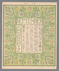 Kalenderblad voor september van de kalender 'Bloem en blad' (c. 1900 - c. 1910) by Gebroeders Braakensiek, Netty van der Waarden, Gebroeders Braakensiek and C A J van Dishoeck