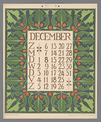 Kalender 'Bloem en blad' met december (c. 1900 - c. 1910) by Gebroeders Braakensiek, Netty van der Waarden, Gebroeders Braakensiek and C A J van Dishoeck