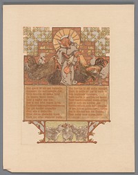 Vos in monnikspij (Reinaert) omringd door kippen en haan (Cantecleer) (1910) by Bernard Willem Wierink