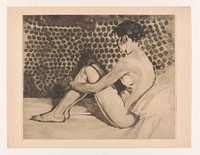 Naakte jonge vrouw met haar armen om haar knieën (c. 1922) by Willem Witsen