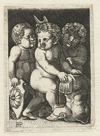 Drie putti met wapenrusting (1525 - 1550) by Hans Sebald Beham and Monogrammist IB 16e eeuw