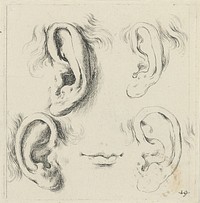 Vier oren en een mond (1620 - 1647) by Stefano della Bella, Stefano della Bella, François Langlois and Franse kroon