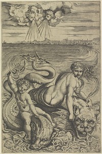 Venus en Amor op dolfijnen (1498 - 1532) by anonymous, Marco Dente and Rafaël
