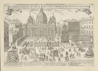 Gezicht op de Sint-Pietersbasiliek en het Apostolisch Paleis te Vaticaanstad (1619) by Giovanni Maggi, Giovanni Maggi, Pauselijk hof and Matthäus Greuter