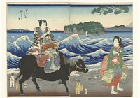 Enoshima gezien vanaf het strand (1860) by Hiroshige II  Utagawa and Sennosuke