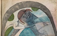 Antropomorf figuur met een harlekijnsmuts onder een boog (1944) by Samuel Jessurun de Mesquita